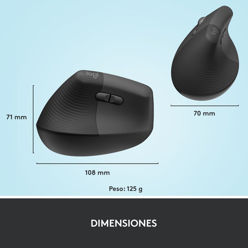 Mouse Ergonómico Vertical Logitech Lift Left, Inalámbrico para Manos Pequeñas y Medianas, Zurdo