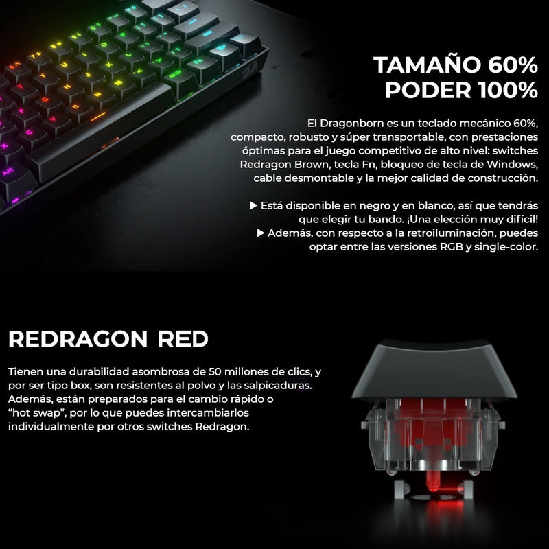 Teclado Gamer Redragon K630-rgb-sp Dragonborn 60%, Sw-red