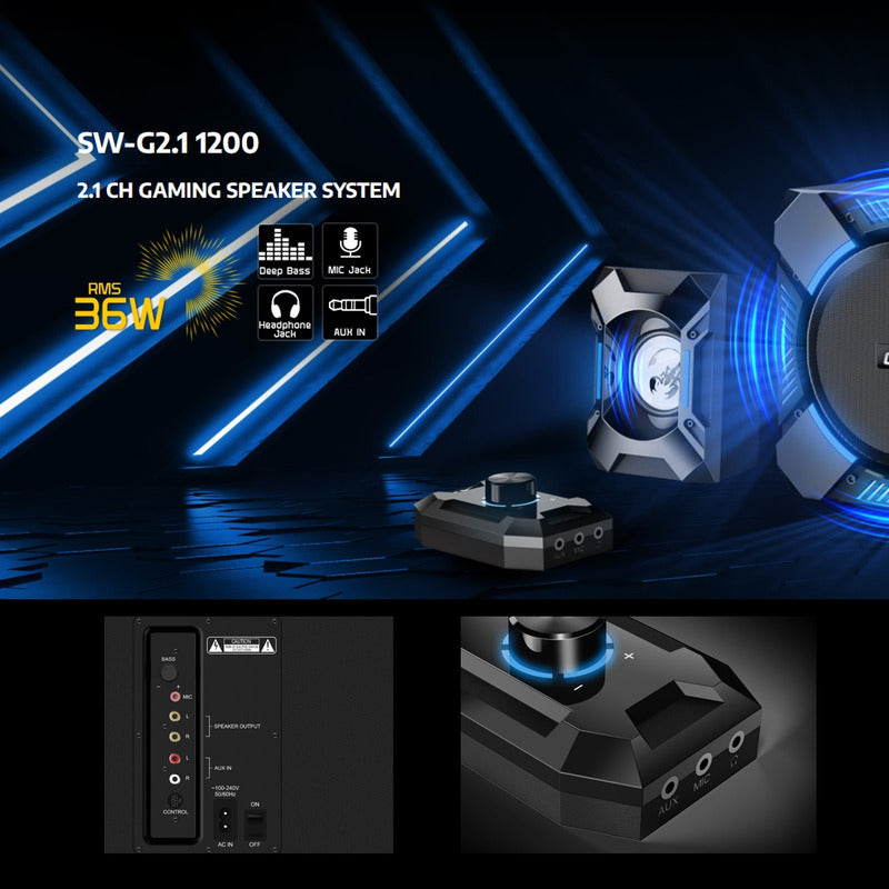 Parlante Gamer 2.1 Gx Genius Sw-g2.1 1200 / 36w Rms Led Azul Negro
