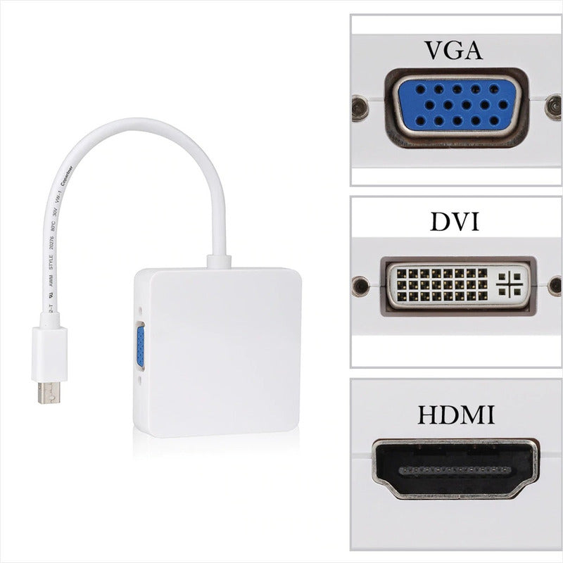 Convertidor 3en1 Thunderbolt Mini Displayport A Hdmi Vga Dvi