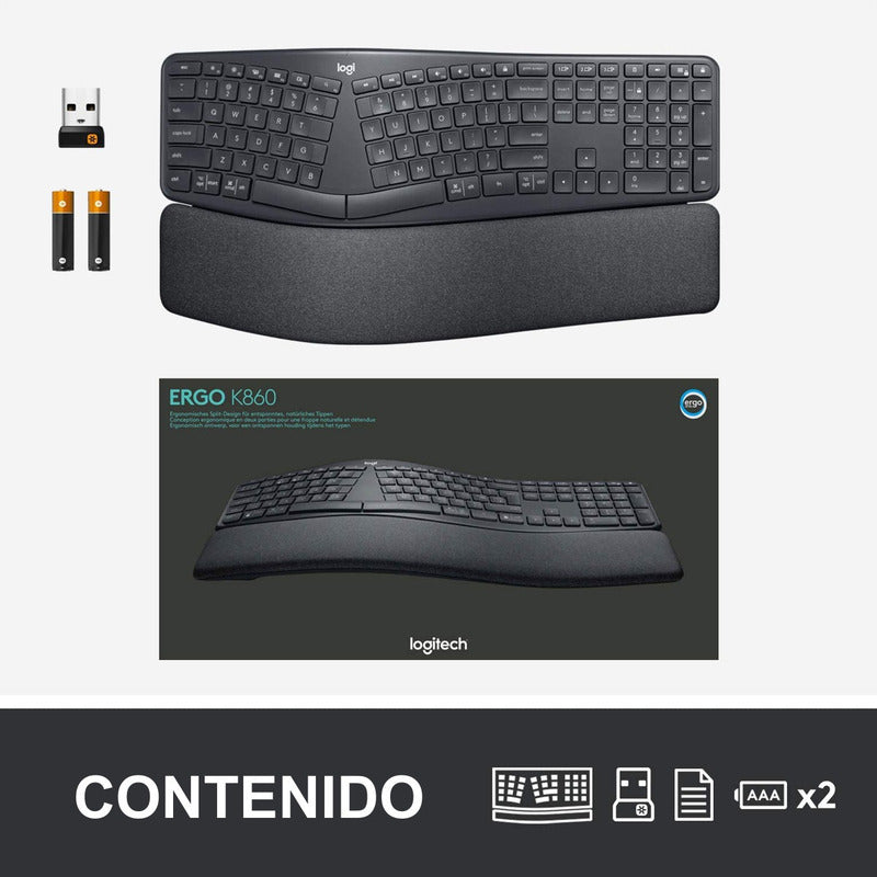 Teclado Ergonómico Dividido Logitech ERGO K860, Inalámbrico Bluetooth