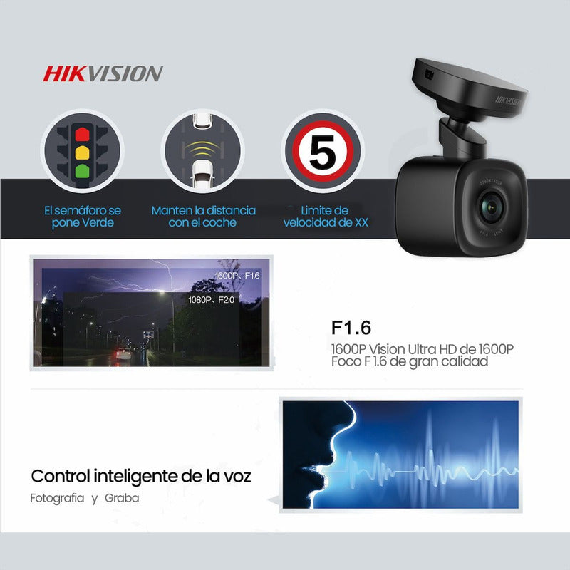 Cámara de Seguridad para Vehículos Hikvision Dashcam AE-DC5013-F6 1600P 2K Wi-Fi G-Sensor ADAS Nocturna