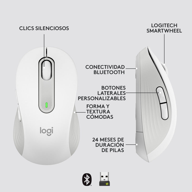 Mouse Inalámbrico / Bluetooth Logitech Signature M650 L, Wht