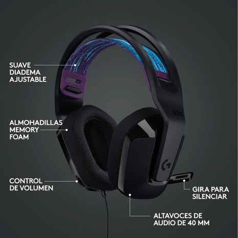 Diadema Gamer Alámbrica Logitech G335 Micrófono Flip to Mute Plug 3.5mm PC PS5 Xbox Switch - Negro