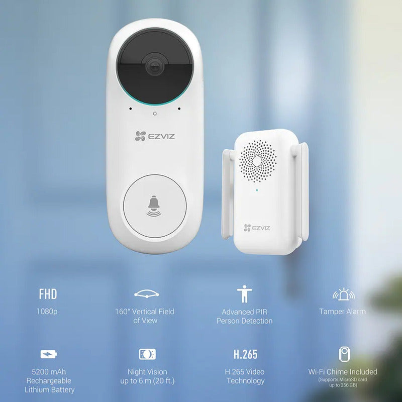 Timbre Inalámbrico + Video Cámara Audio Y Alarma, Ezviz Db2c