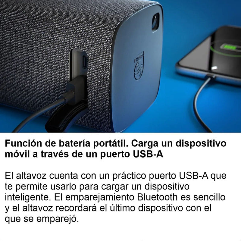 Kit Estéreo 2 Altavoces Bluetooth Philips TAS7505/00 Impermeables IPX7 con 60W RMS + Power Bank