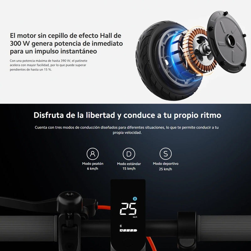 Patineta Eléctrica Xiaomi 4 Lite (2da Gen) Monopatín 25 Km/h Negro