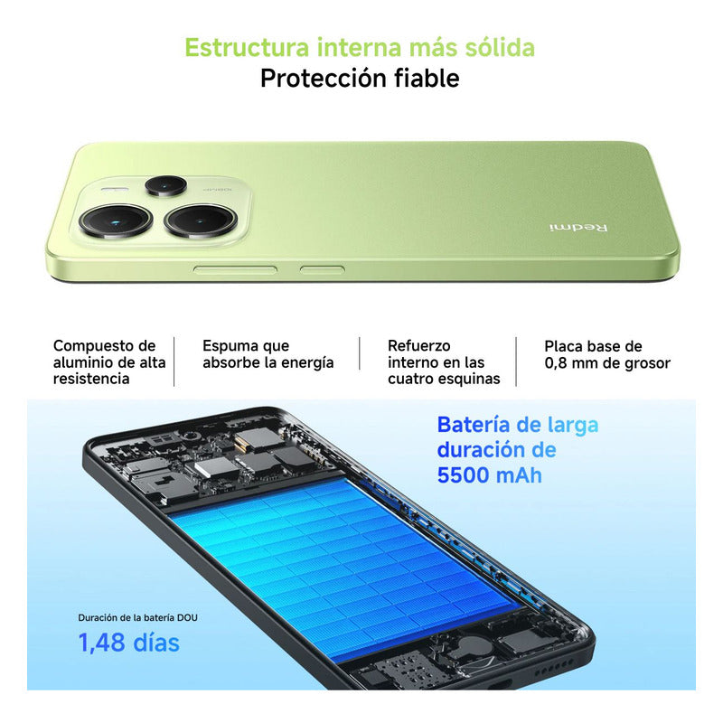 Celular Xiaomi Redmi Note 14 Dual SIM 4G, AMOLED 6.67'' 256GB/8GB Cámara 108MP IP54 5500mAh/33W, Verde