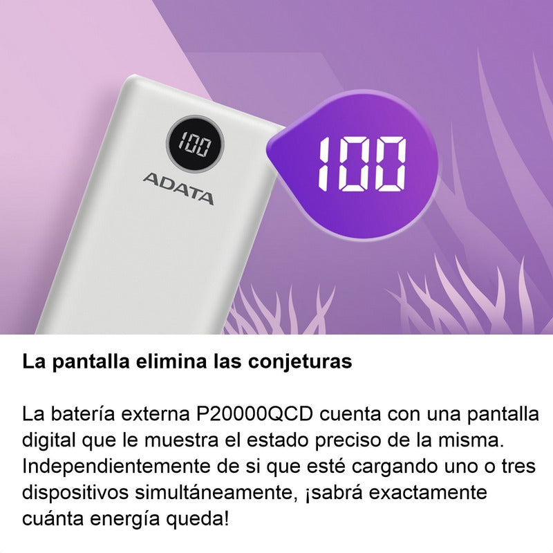 Batería Externa ADATA P20000QCD Power Bank 20000mAh Carga Rápida QC/PD, Negro