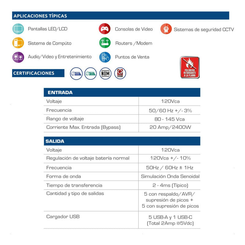 Ups Interactiva Cdp R-smart 2010 2000va, 10 Tomas 6 Usb, Lcd Negro