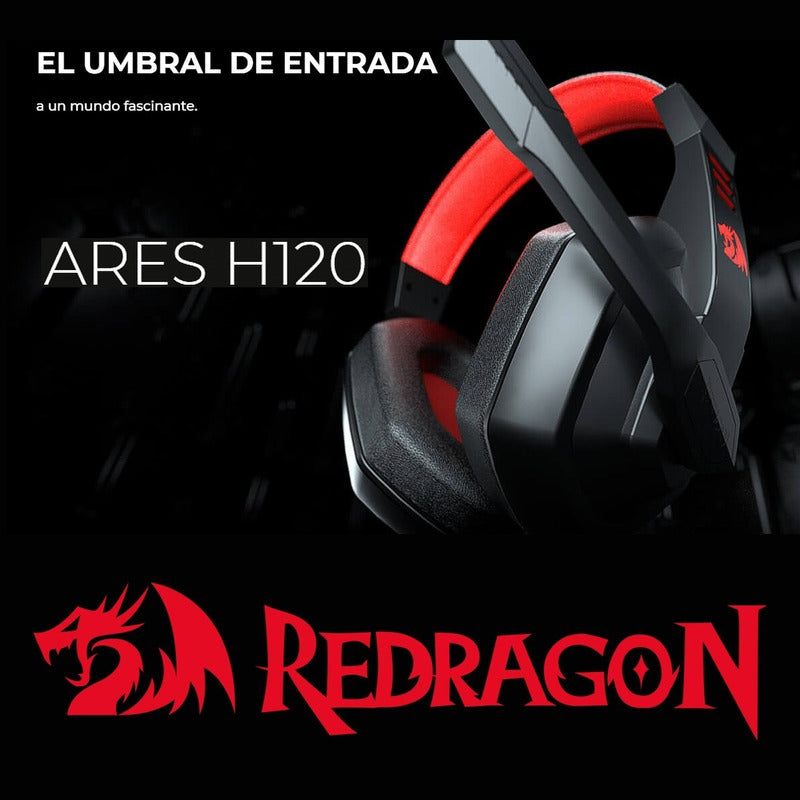 Diadema Gamer Redragon H120 Ares, Micrófono / Plug 3.5mm Negro/rojo