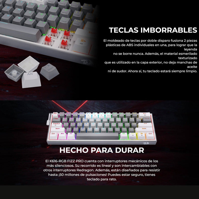 Teclado Gamer Mecánico Wireless Redragon K616rgb-gw Fizz Pro