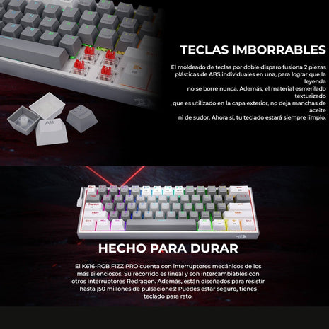 Teclado Gamer Mecánico Wireless Redragon K616rgb-gw Fizz Pro