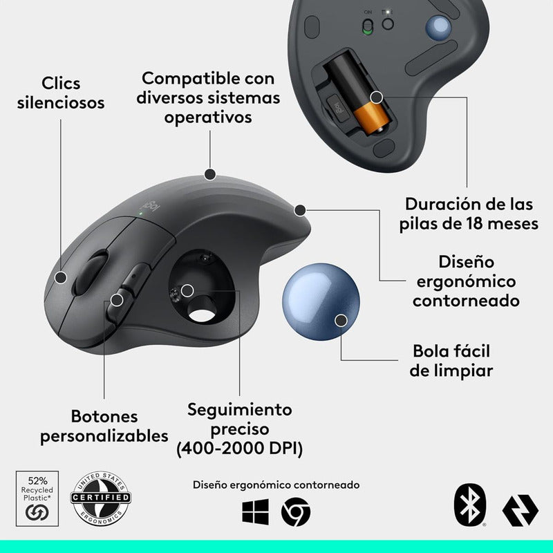 Mouse Trackball Inalámbrico Logitech Ergo M575s / Ergonómico