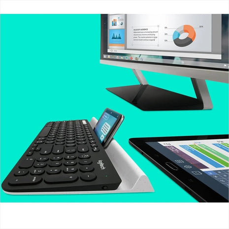 Teclado Inalámbrico Logitech K780 Multidispositivo Bluetooth/Unifying Base para Tablet y Celular - Negro