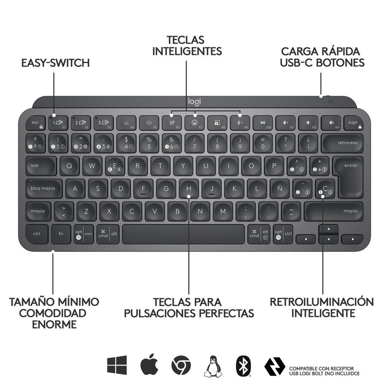 Teclado Avanzado Recargable Logitech Mx Keys Mini - Negro