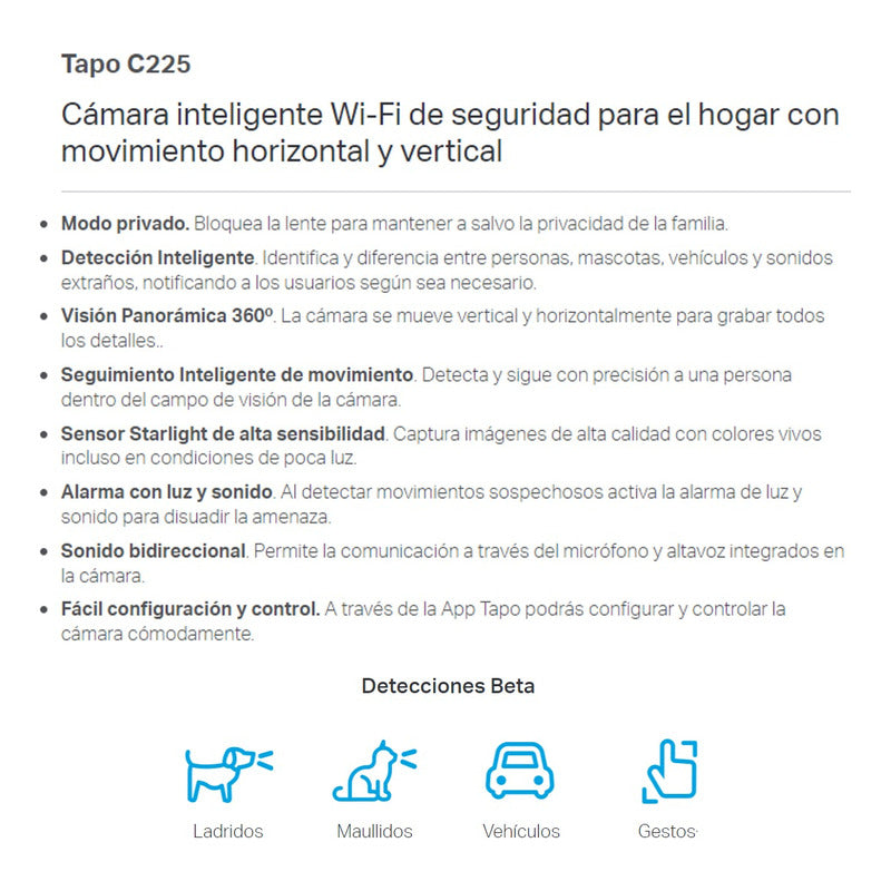 Cámara Wifi Robótica Smart Ai 2k Qhd Audio Tp-link Tapo C225