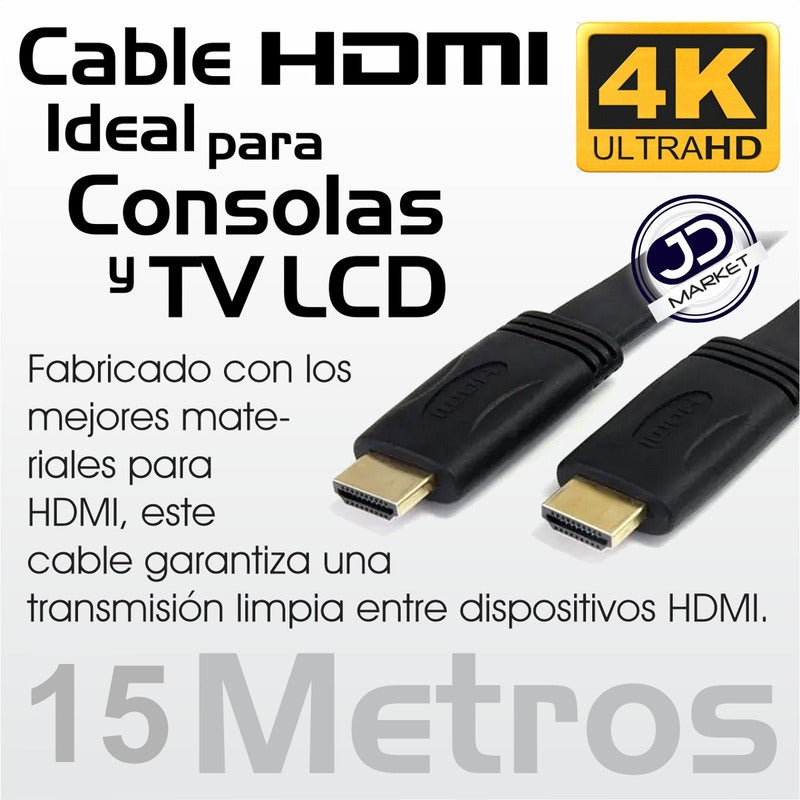 Cable Hdmi De 15 Mts. Flexible, Ver. 1.4, Soporta 3d Y 4k