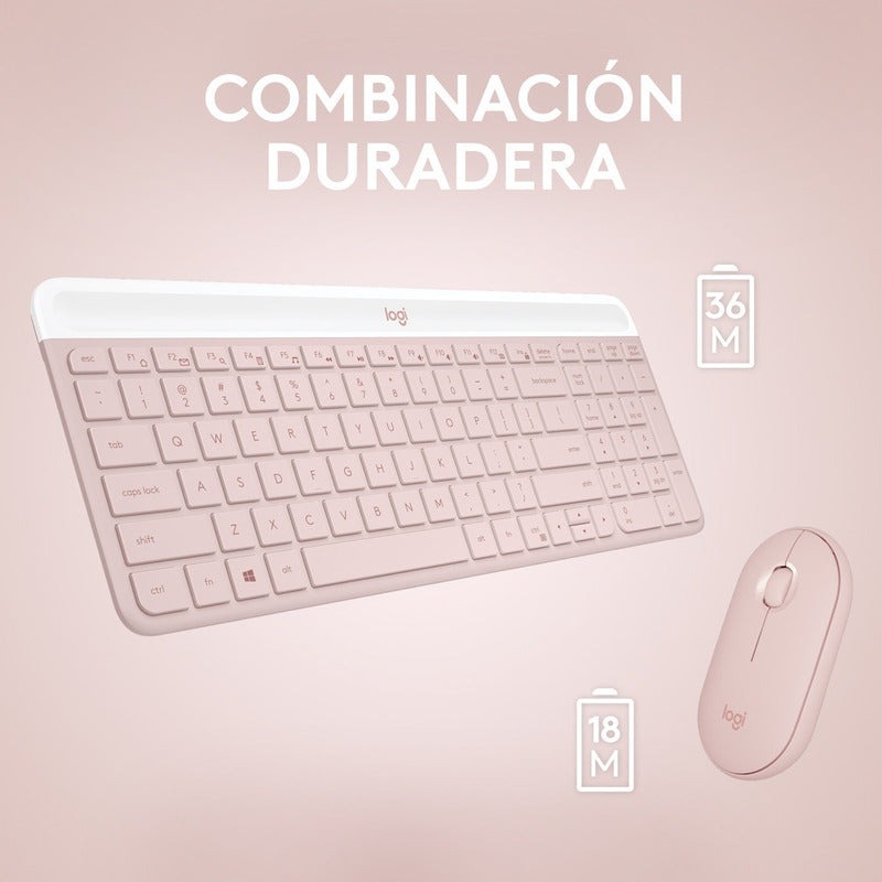 Combo Inalámbrico Slim: Teclado Y Mouse Logitech Mk470, Rosa Rosa Claro Rosa Claro