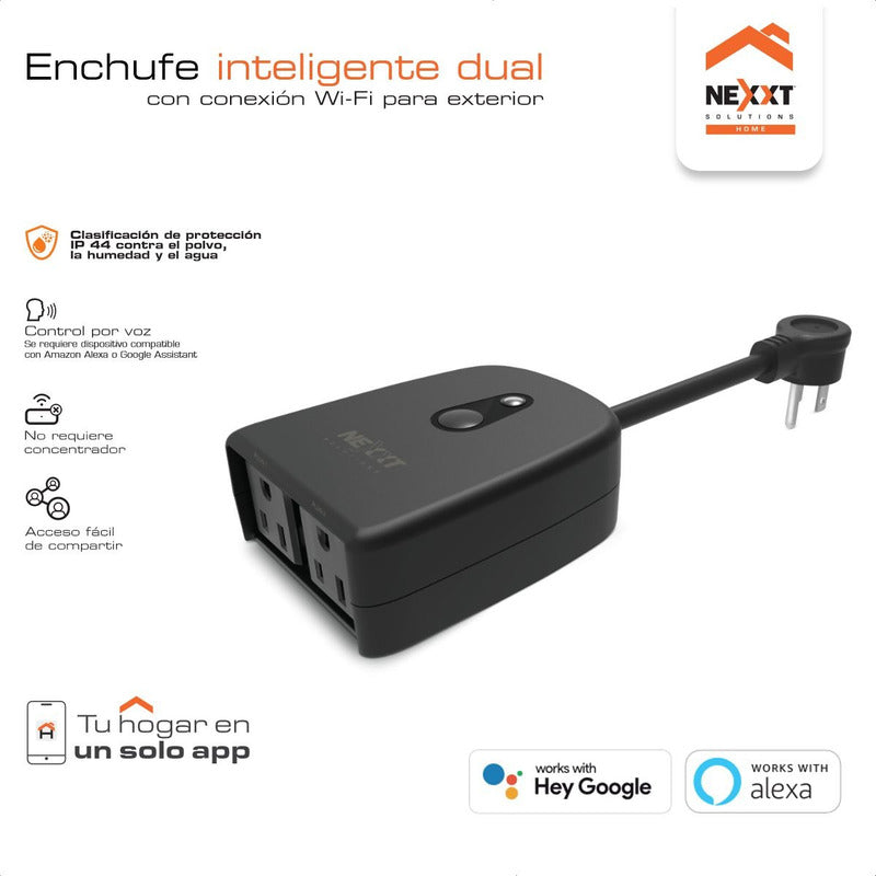 Toma Inteligente Dual Con Wifi Para Exterior Nexxt Nhp-o610