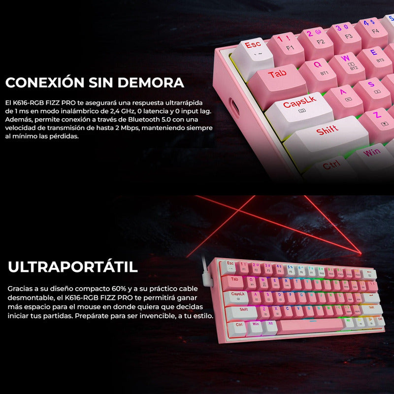 Teclado Gamer Mecánico Wireless Redragon K616rgb-pw Fizz Pro