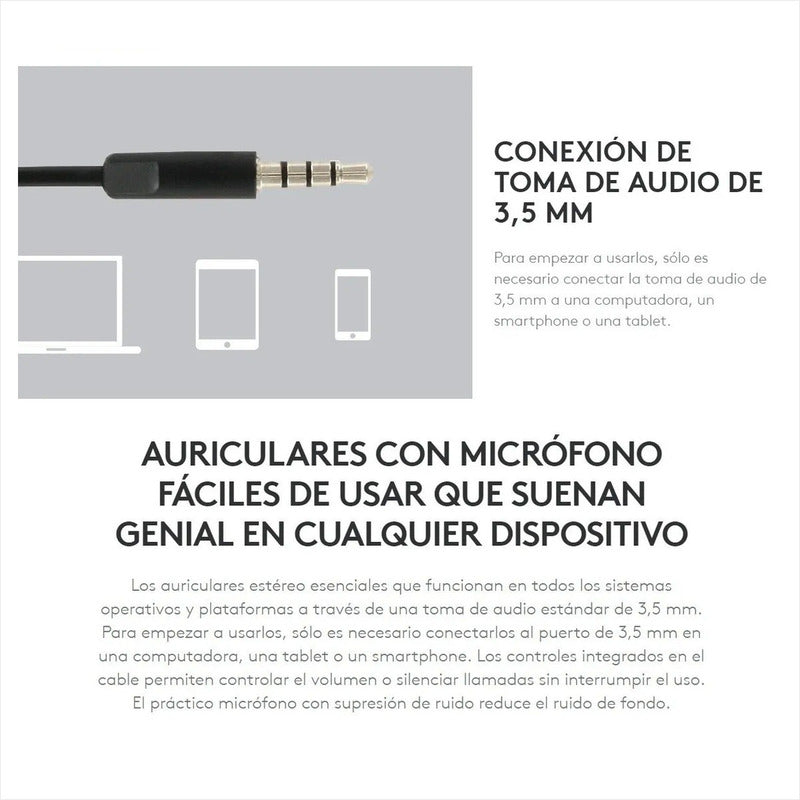 Diadema Estéreo Logitech H151, Micrófono, Volumen, Silencio Negro