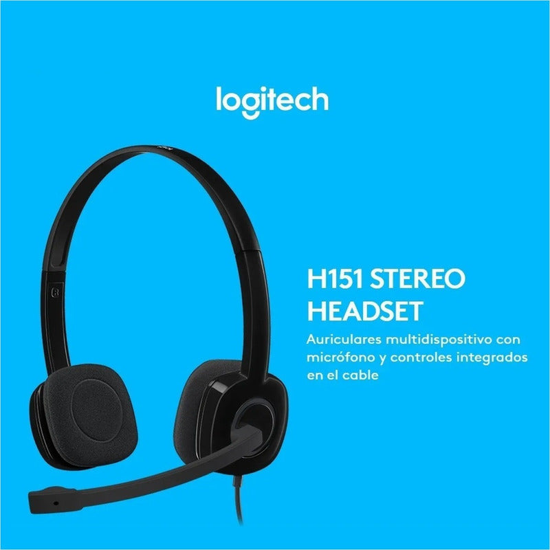 Diadema Estéreo Logitech H151, Micrófono, Volumen, Silencio Negro