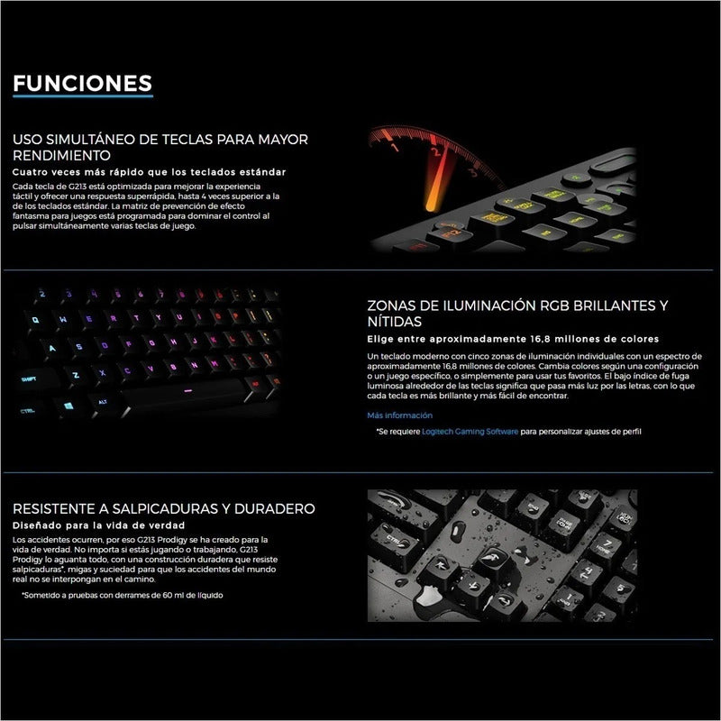 Teclado Gamer Logitech G213 Prodigy Con Iluminación Rgb Negro Inglés Us