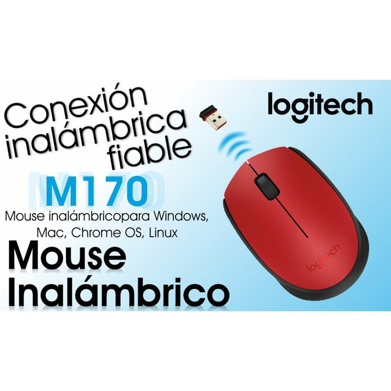 Mouse Inalámbrico Logitech M170, Cómodo Y Portátil - Rojo