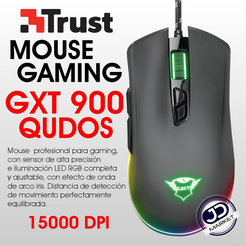 Mouse Gamer Profesional Trust Gxt 900 Qudos / Rgb / 15000dpi