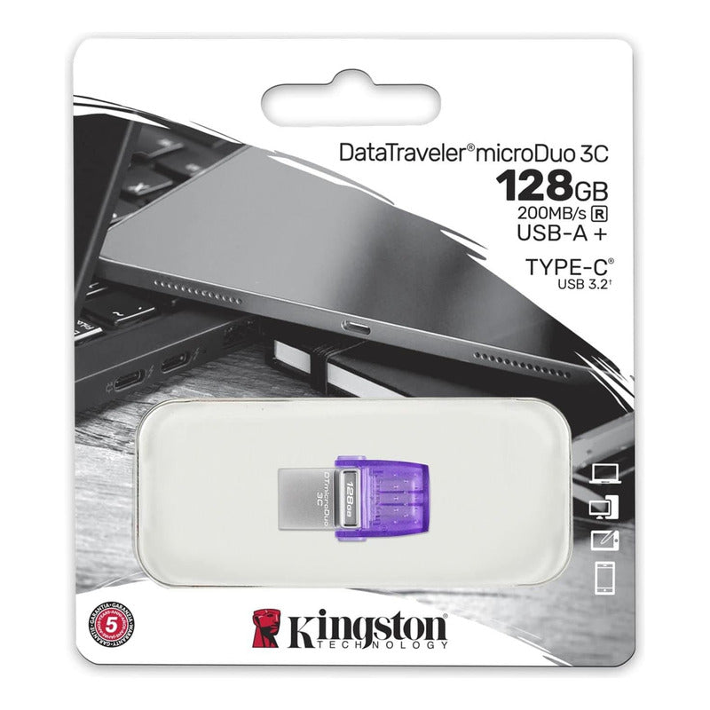 Memoria Usb 3.2 + Usb-c Otg De 128gb Kingston Dt Microduo 3c