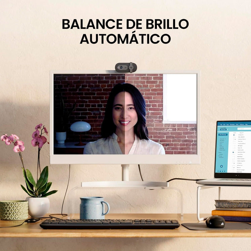 Logitech Brio 100, Webcam Full Hd 1080p, Tapa / Rightlight 2