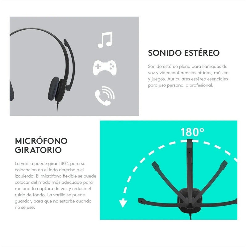 Diadema Estéreo Logitech H151, Micrófono, Volumen, Silencio Negro