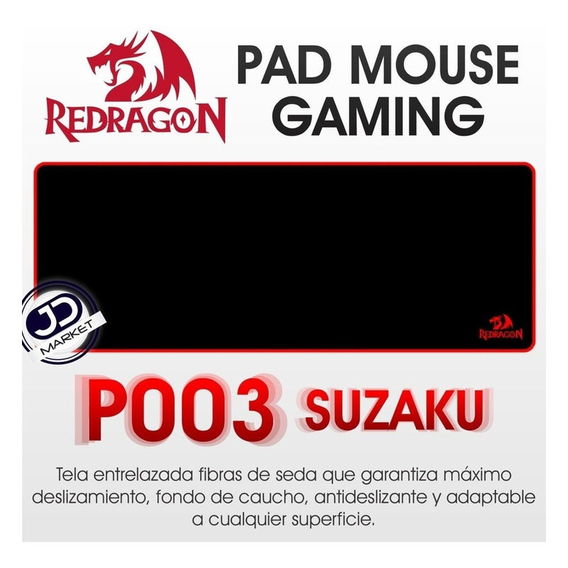 Pad Mouse Gamer Redragon P003 Suzaku, Extra Largo: 800x300mm Negro/rojo