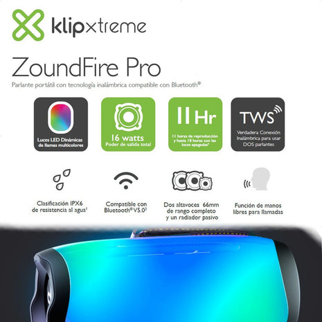 Parlante Bt Inalámbrico Klip Xtreme Zoundfire Pro Rgb Ipx6