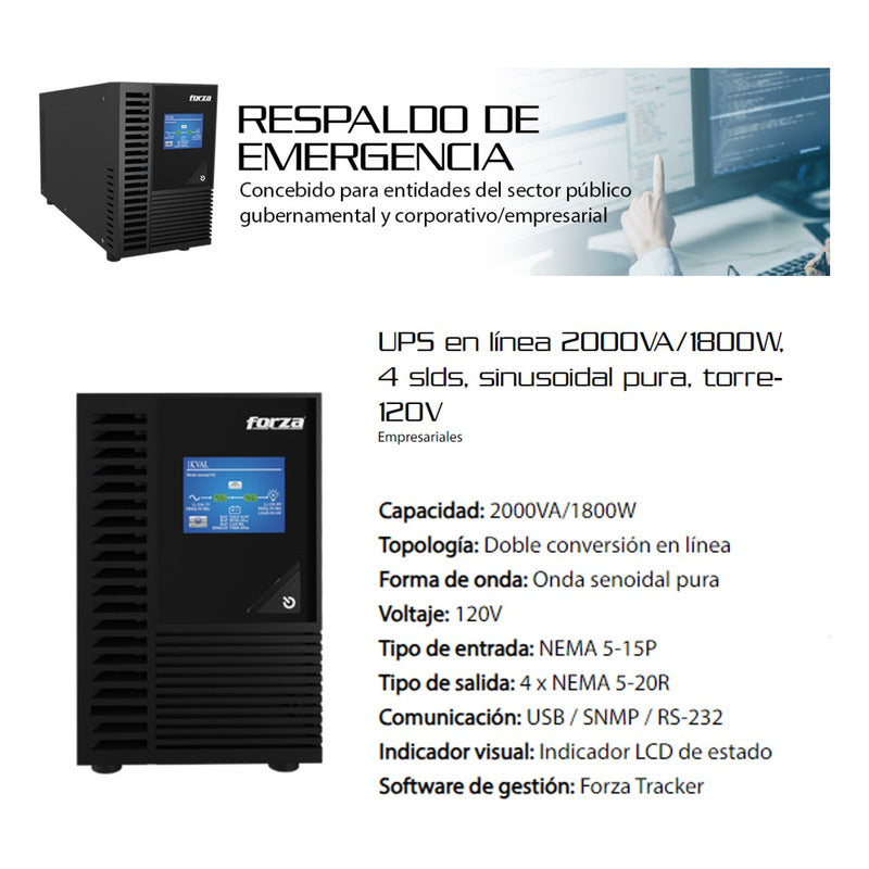 Ups Online 2kva Forza Eos Fdc-2000t, 2000va/1800w 1pc±128min Negro