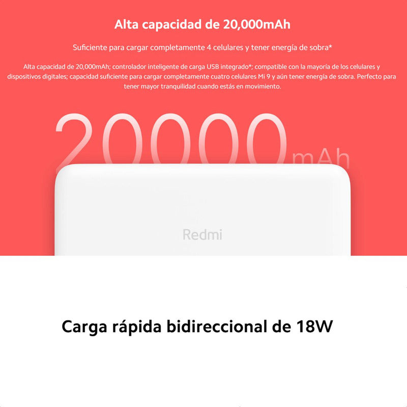 Xiaomi Redmi Power Bank 20000mah Carga Rápida 18w / Original Negro