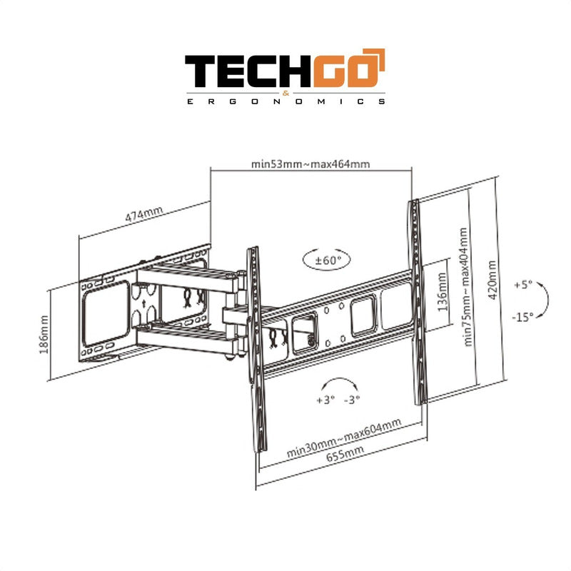 Soporte de Pared Doble Brazo TechGo SPB-6402 para TV de 37