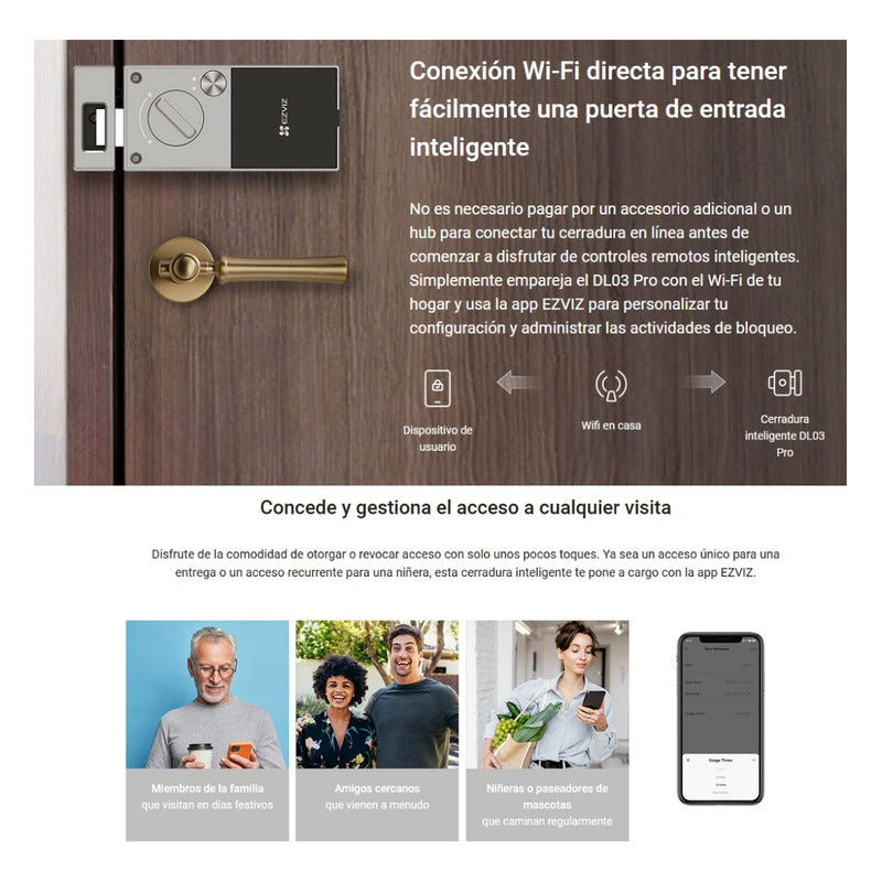 Cerradura Digital Inteligente Wifi + Huella, Ezviz Dl03 Pro