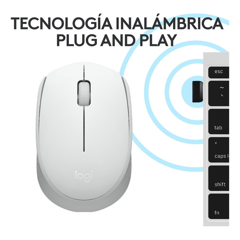 Mouse Inalámbrico Logitech M170 Receptor USB 2.4GHz Batería 12 Meses Diseño Portátil Ambidiestro - Blanco