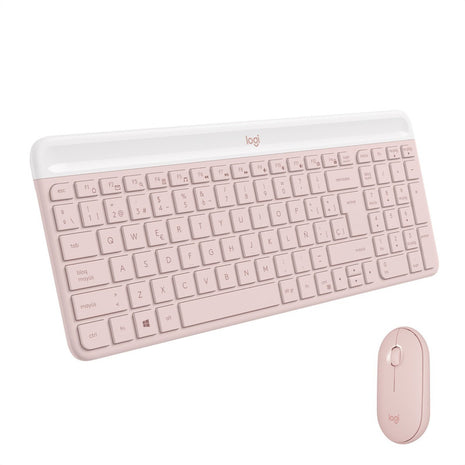 Combo Inalámbrico Slim: Teclado Y Mouse Logitech Mk470, Rosa Rosa Claro Rosa Claro
