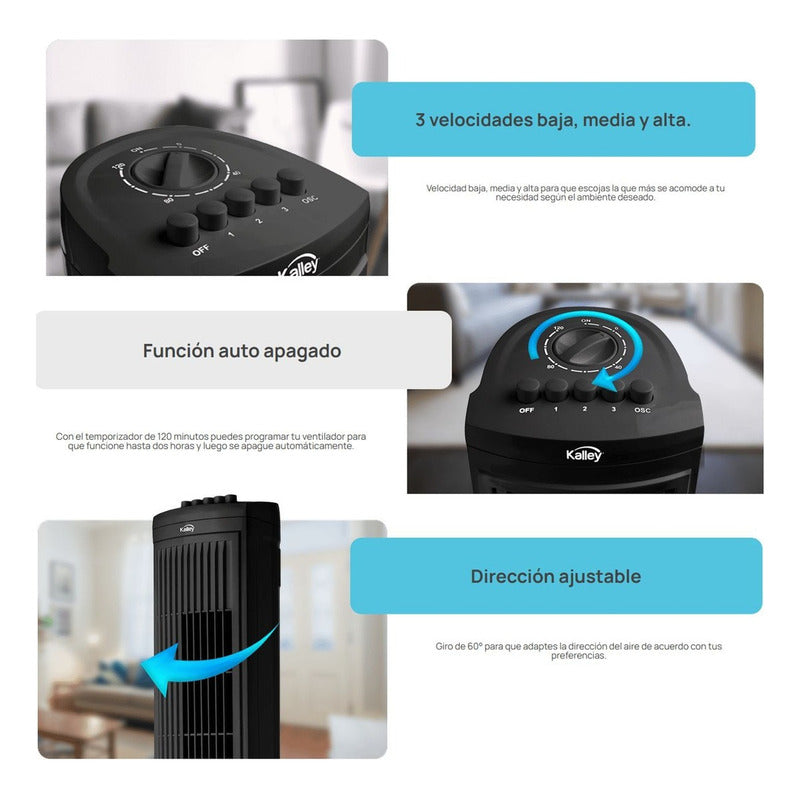 Ventilador De Torre Kalley Tf60n 3 Vel Giro 60° Temporizador