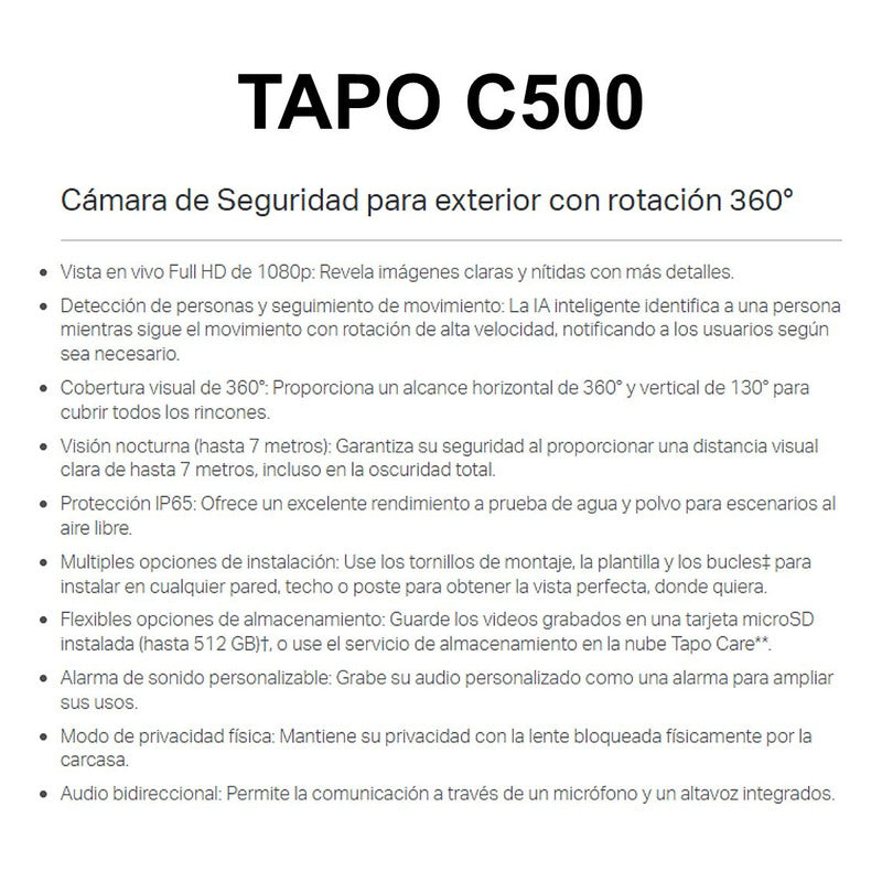 Cámara Ip Wifi Exterior Robótica Full Hd, Tp-link Tapo C500