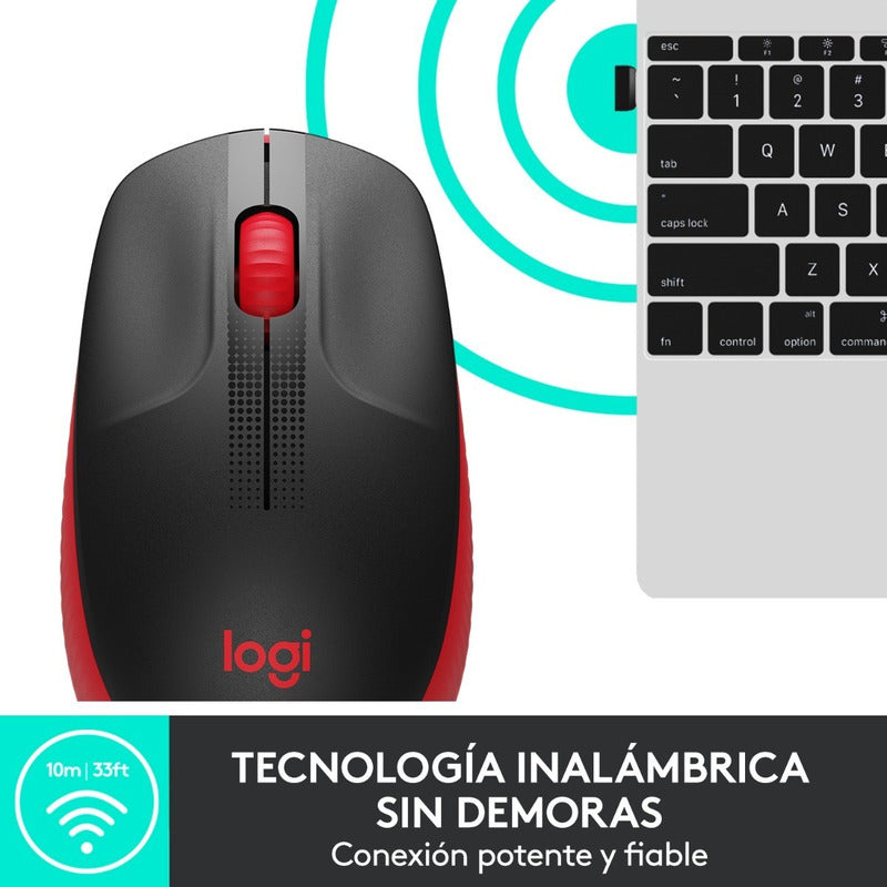 Mouse Inalámbrico Full-size Logitech M190, Confortable, Rojo