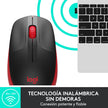 Mouse Inalámbrico Full-size Logitech M190, Confortable, Rojo