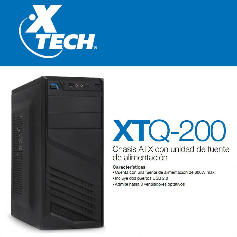 Gabinete Pc Chasis Atx + Fuente De Poder 600w, Xtech Xtq-200 Negro