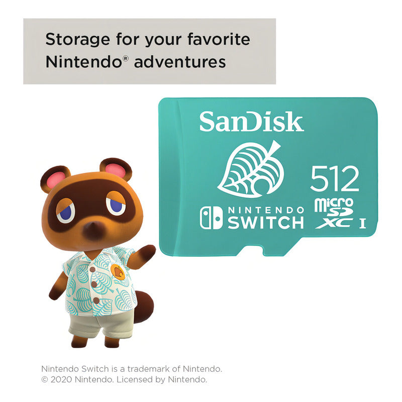 Memoria Micro SD 512GB SanDisk Nintendo Switch OLED Edición Hoja Verde U3 V30 100MB/s - Original