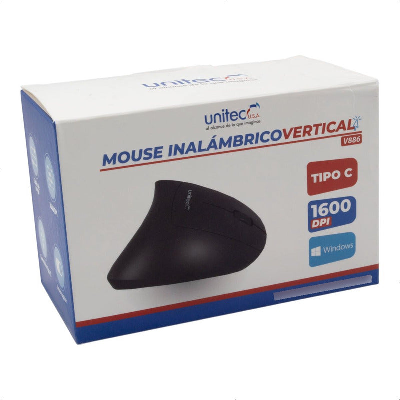 Mouse Ergonómico Vertical Unitec V886 Inalámbrico, 6 Botones Negro