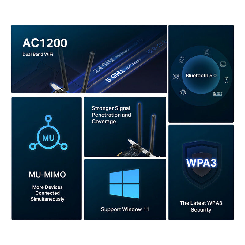 Adaptador De Red Pcie Mercusys Ma30e Wifi Bluetooth Ac1200