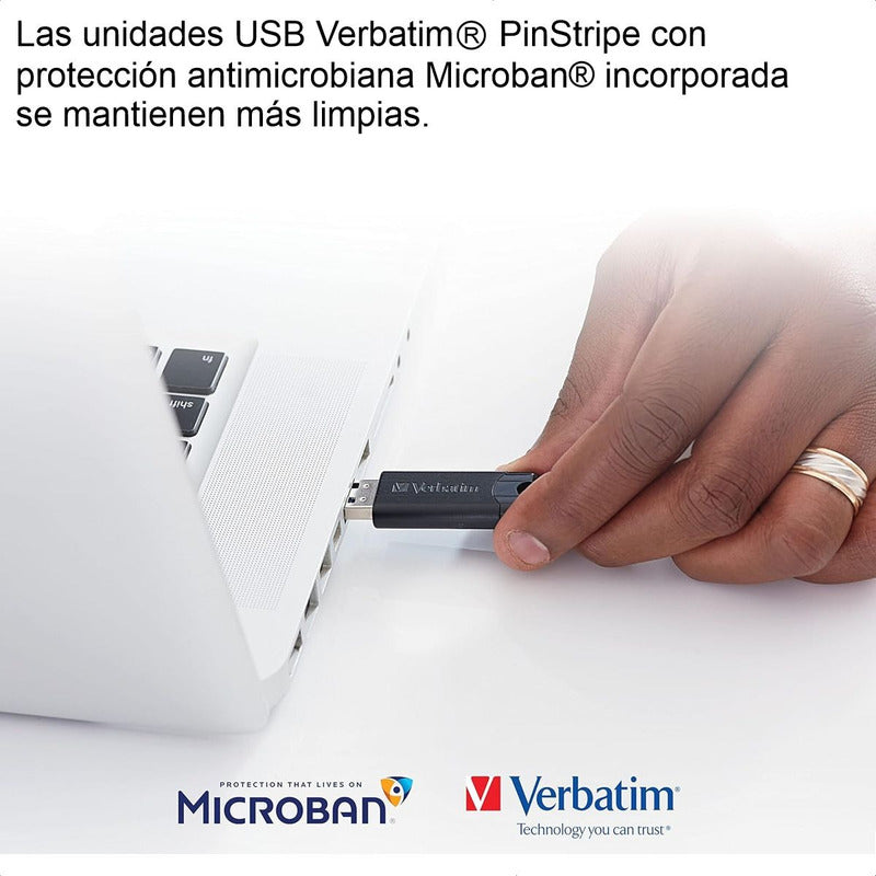 Memoria Flash USB 3.2 de 256GB Verbatim PinStripe con Diseño Retráctil